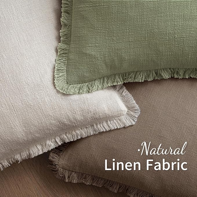 MIULEE Decorative Throw Pillow Covers Neutral Linen Fringe Throw Pillows Set of 2 Cocoa Brown Boho Farmhouse Cushion Covers for Couch Sofa Bed Living Room Spring Home Decor 22x22 Inch
