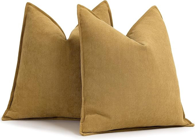 ZWJD Mustard Yellow Throw Pillow Covers 26x26 Set of 2 Chenille Pillow Covers with Elegant Design Soft and Luxurious Decorative Throw Pillows for Couch, Bed, and Home Decor