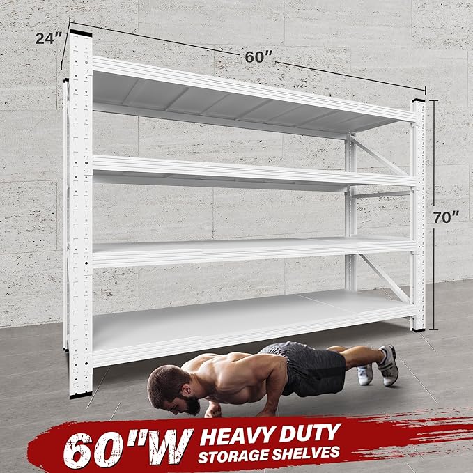 SISESOL 5000LBS Heavy Duty Garage Shelving Units,60" Wide & Deep Storage Shelves,White Metal Garage Shelves,Large Storage Rack,Steel Shelf,Industrial Shelving for Shop,Warehouse,60" W x 24" D x 70" H