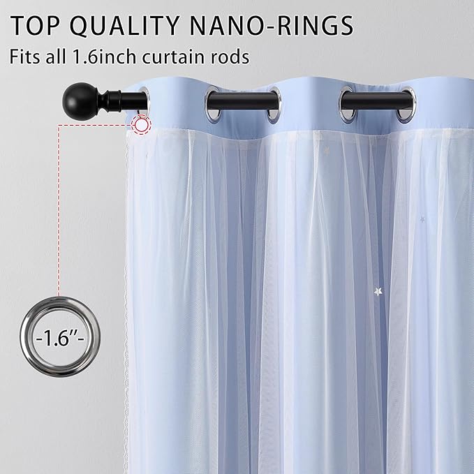 XiDi Sky Blue Blackout Curtains for Girls Bedroom Living Room 72 Inches Long 2 Panels Star Curtains Boys Kids Room Darkening Thermal Insulated Drapes Grommet Noise Reduction Window Treatments 34x72