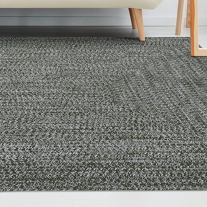 Superior Large Indoor/Outdoor Area Rug, Multi-Tone Reversible Braided Floor Decor for Patio, Front Porch, Entryway, Living Room, Office, Nursery, Artistic Home, 8' x 10', Green-White