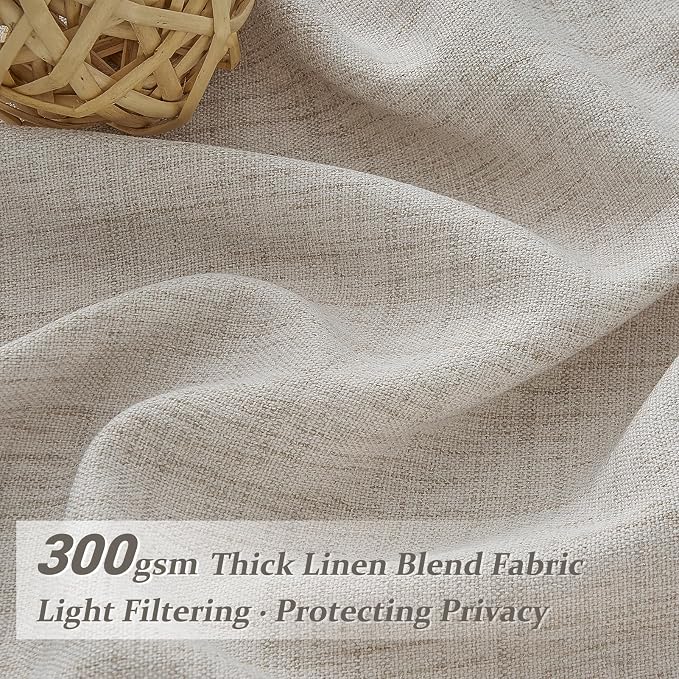 Grayish Brown Thick Burlap Semi Sheer Curtains 96 Inches Long for Bedroom 2 Panels Set, Pinch Pleated Linen Blend Tan Light Filtering Curtain with Hooks Back Tab Memory Trained Viral Window Drapes 8FT