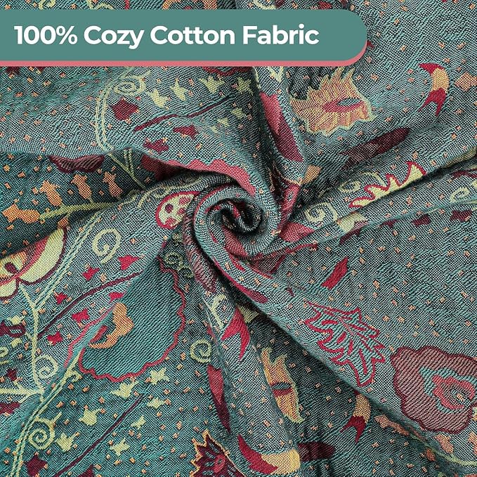 Boho Throw Blanket,Deep Green Floral Fringed Muslin Blanket for Couch,Sofa, Living Room, Bedroom – Lightweight Cotton Tassel Blanket for Summer,Cozy Home Decor,Gifts for Father,50"x60"