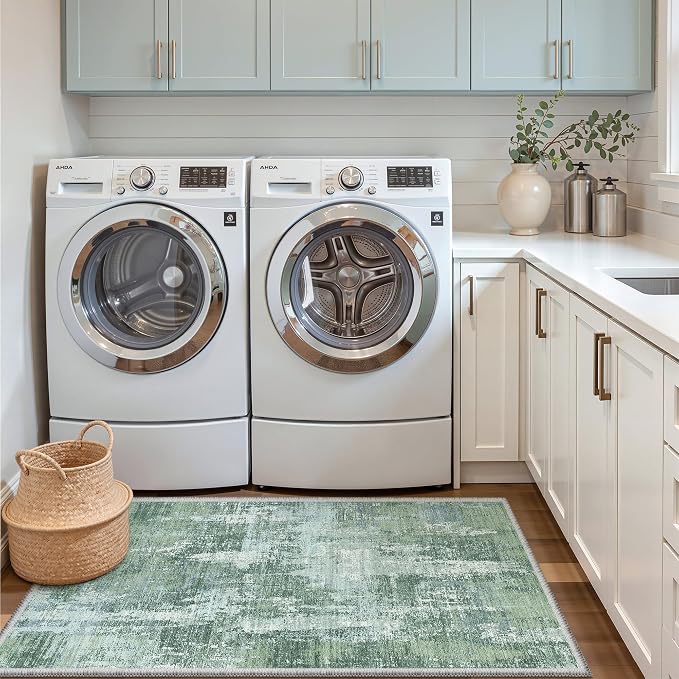 Valenrug Washable Rugs 3x5 - Stain Resistant 3x5 Area Rugs for Living Room, Non Slip Backing Abstract Entryway Rugs for Bedroom, Folable Machine Washable Area Rug(3'x5', Sage Green)