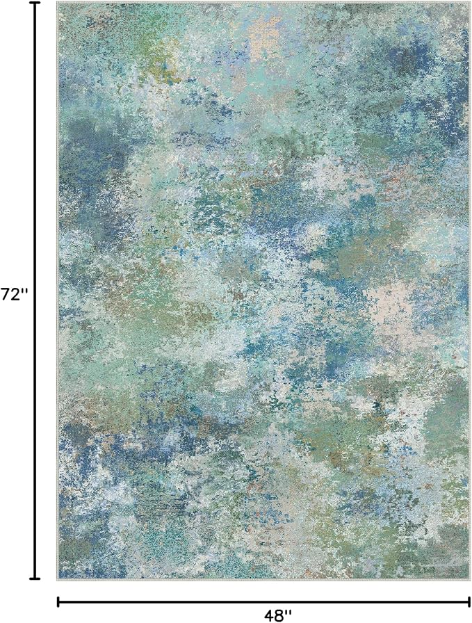 BEIMO Area Rugs 4x6 for Living Room Bedroom, Modern Abstract Machine Washable Rug, Large Soft Low Pile Floor Carpet with Non Slip Backing for Dining Room, Blue Green