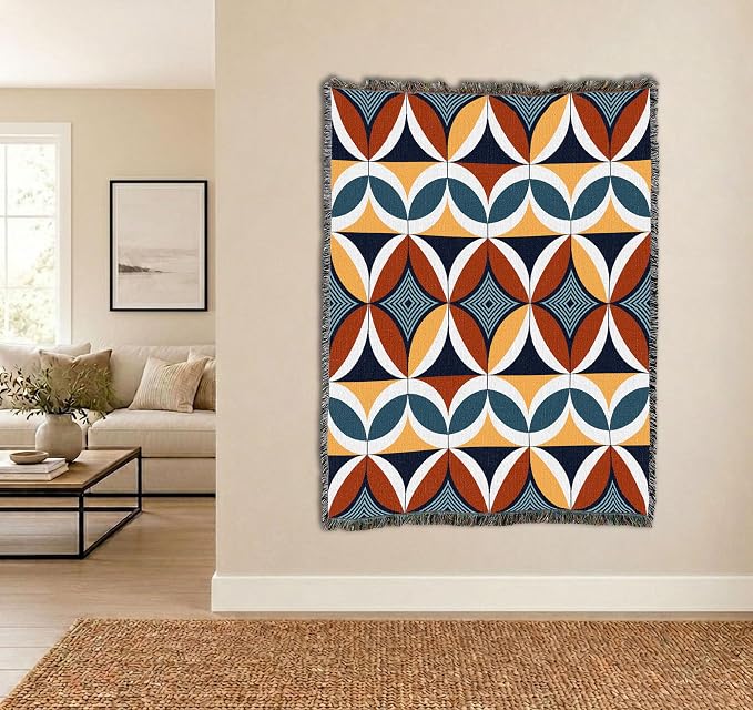 Pure Country Weavers Retro Modern Shapes Blanket - Mid Century Modern - Gift Tapestry Throw Woven from Cotton - Made in The USA (72x54)