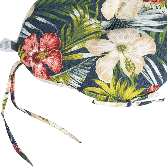 Magpie Fabrics Outdoor Round Bistro Seat Cushions with Ties, 15"x15"x4" Set of 2, Tufted Waterproof Barstool Chair Pads for Patio Home Garden Office, Midnight Floral