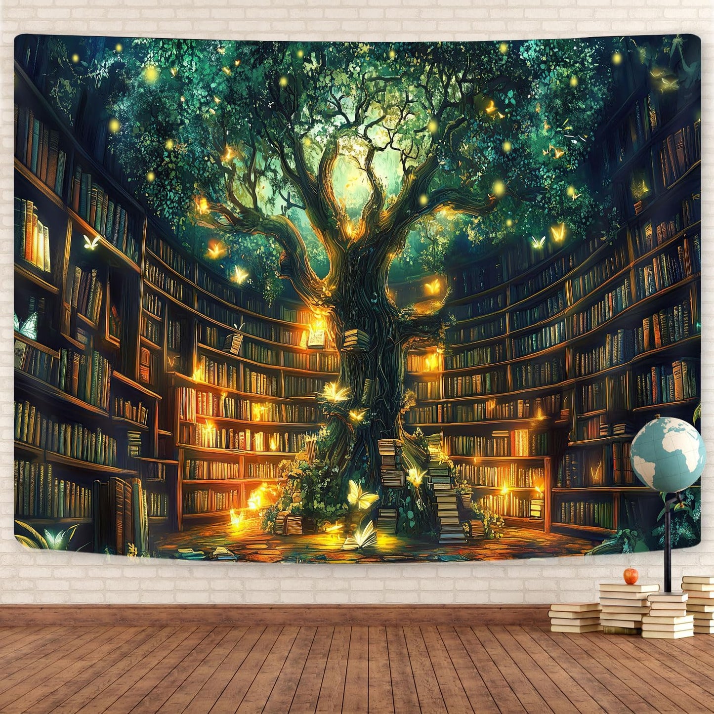 Fantasy Library Tapestry, Fairytale Tree Magic Bookshelf Aesthetic Tapestries for Classroom, Witchy Fairy Tree Mysterious Vintage Bookshelf Book Art Tapestry Wall Hanging College Room Bedroom, 80"X60"