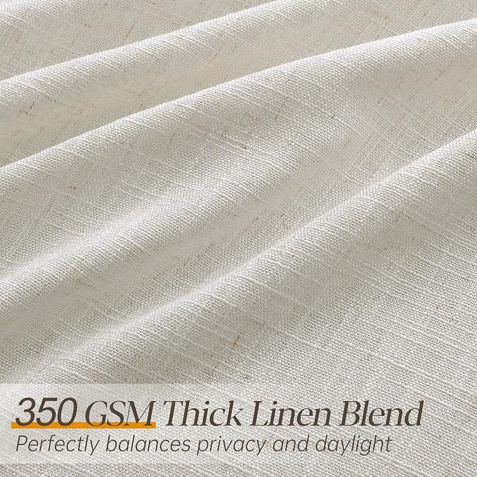 Pinch Pleated Thick Linen Curtains 108 Inch Length 2 Panels Set for Living Room Warm Beige Neutral Pleated Curtains Semi Sheer Light Filtering Privacy Bedroom Window Drapes
