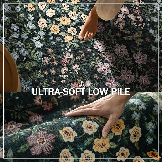 Washable Kitchen Rug Runners for Hallways: 2'x10' Runner Rugs with Non Slip Backing Low Pile Soft Indoor Floor Carpet Runner Rug for Entryway Hallway Kitchen Living Room Farmhouse
