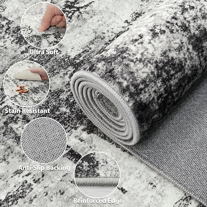 8x10 Area Rugs for Living Room: Abstract Washable Rug with Anti-Slip Backing Non-Shedding Stain-Resistant Soft Modern Large Carpet for Bedroom Dining Room Farmhouse Nursery Home Office Black