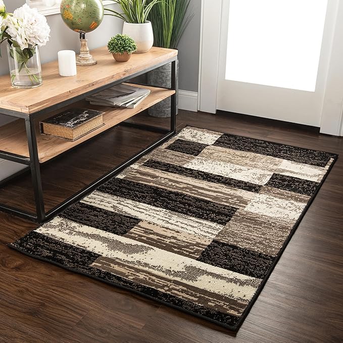 Superior Rockwood 3 Piece Indoor Area Rug Set, Jute Backing, Modern Color Block Decor For Hallway, Entry, Office, Kitchen, Bedroom, Living Room Floors, Plush Rugs, 2' x 3', 3' x 5', 5' x 8', Chocolate