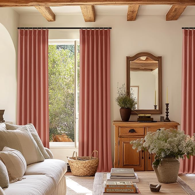 Extra Long Terracotta Linen Curtains 120 Inches Long Red Clay Burnt Orange Funky Farmhouse Rustic Curtain Light Filtering Semi Sheer Back Tab Pinch Pleat Curtain for Tall Ceiling Living Room 2 Panels