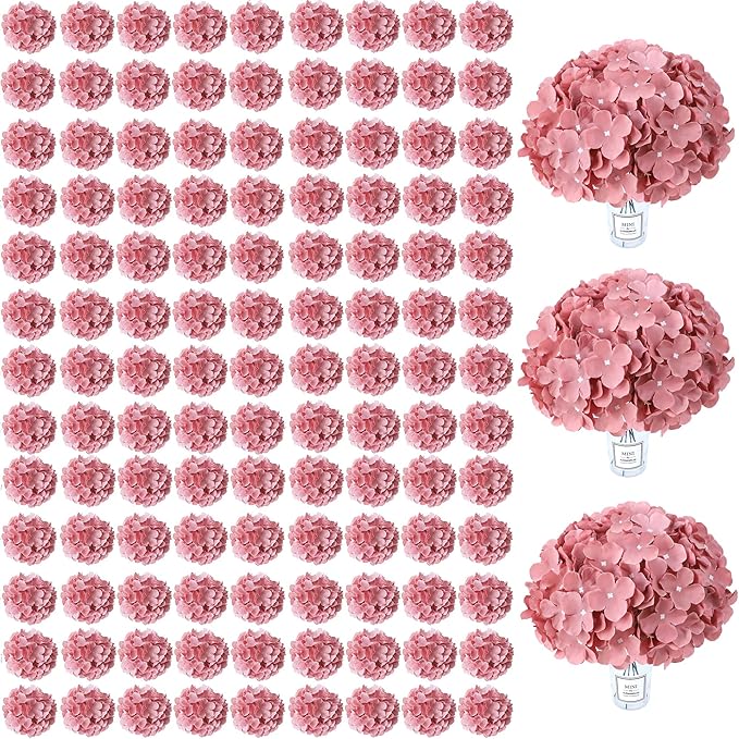 AVIVIHO 105PCS Dusty Rose Fake Flowers Hydrangea Artificial Flowers Bulk (Not Squished, No Steaming Need) Silk Flowers with Stems for Wedding Decor,Home,Baby Shower,Table Centerpieces Decoration