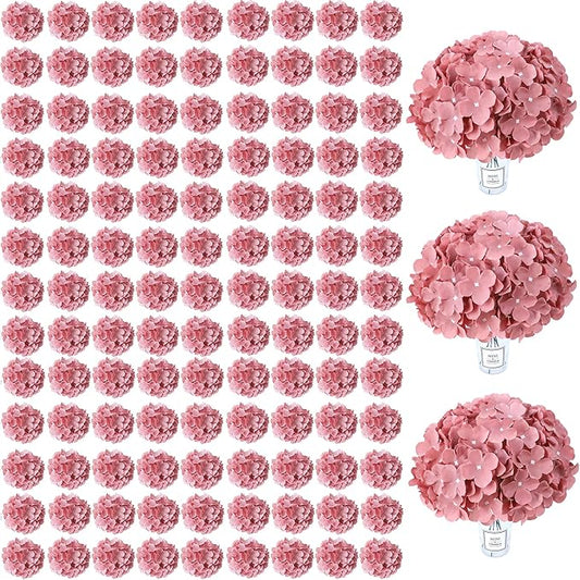 AVIVIHO 105PCS Dusty Rose Fake Flowers Hydrangea Artificial Flowers Bulk (Not Squished, No Steaming Need) Silk Flowers with Stems for Wedding Decor,Home,Baby Shower,Table Centerpieces Decoration