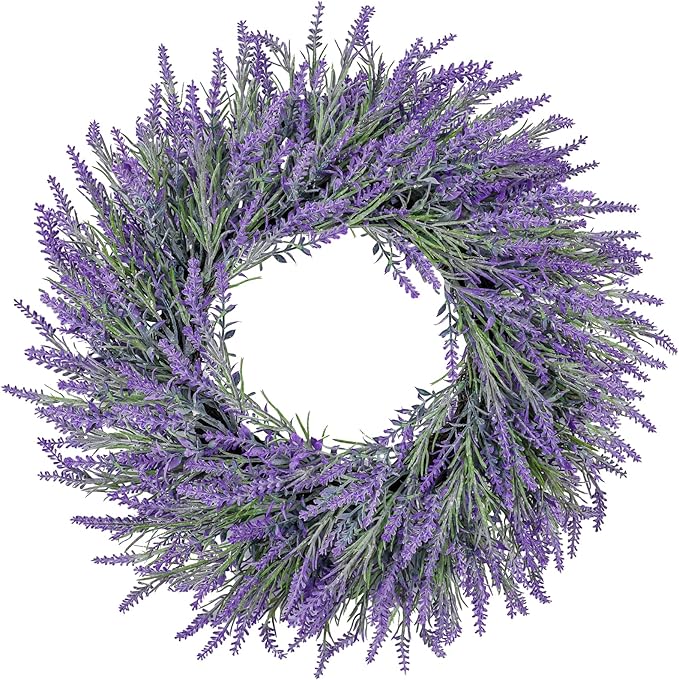 LZNPA 20 Inch Summer Spring Wreaths for Front Door Romance Lavender Wreath, Elegant Artificial Front Door Wreath for All Season Spring Decorations for Home Wall Entryway Farmhouse Porch Room Decor