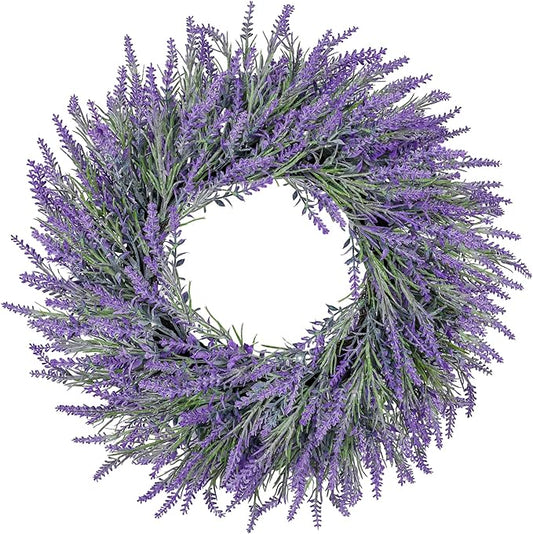 LZNPA 22 Inch Summer Spring Wreaths for Front Door Romance Lavender Wreath, Elegant Artificial Front Door Wreath for All Season Spring Decorations for Home Wall Entryway Farmhouse Porch Room Decor