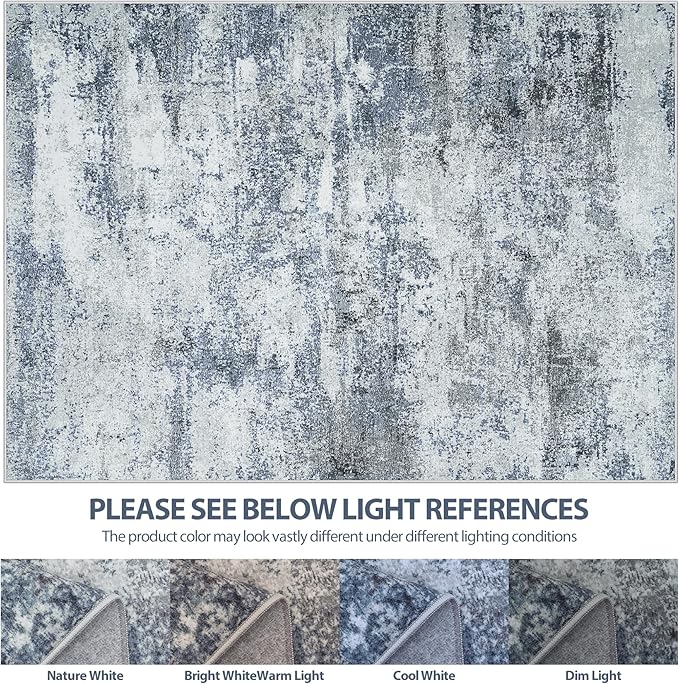 4x6 Area Rugs for Living Room Rug Washable: Abstract Rug for Dining Room Bedroom Carpet Non Slip 4 by 6 Indoor Modern Nursery Home Office Blue Grey