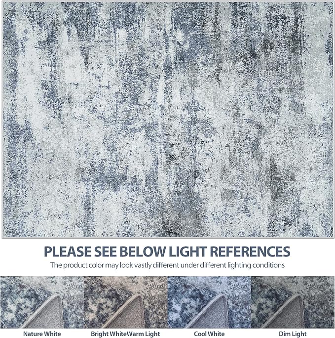 8x10 Area Rugs for Living Room Rug Washable: Abstract Large Rug for Dining Room Bedroom Carpet Non Slip 8 by 10 Indoor Modern Nursery Home Office Blue Grey