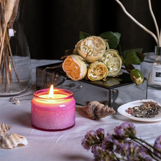 4 oz Purple Mandala Glass Candle Jars with Bamboo Lids, 18 Pack | Patented Embossed Design, Includes Wick Centering Devices & Warning Labels, Multiple Color Options