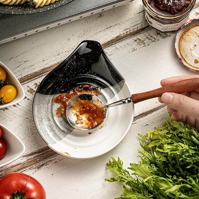 Large Ceramic Spoon Rest for Stove Top & Kitchen Counter, Heat-Resistant Spoon Holder for Cooking Utensils, Spatula & Ladles, Nonstick, Dishwasher Safe, Cute Design, Gradient Black