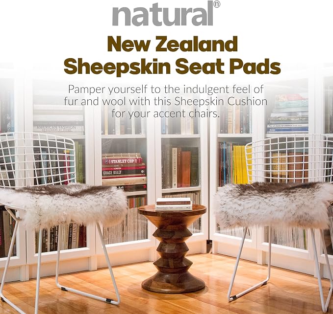 Set of 4, Natural Sheepskin Chairpad with Non-Slip Backing | 100% Real New Zealand Wool Sheepskin for Car Seat, Accent Chair, or Vanity Chair, Gradient Chocolate