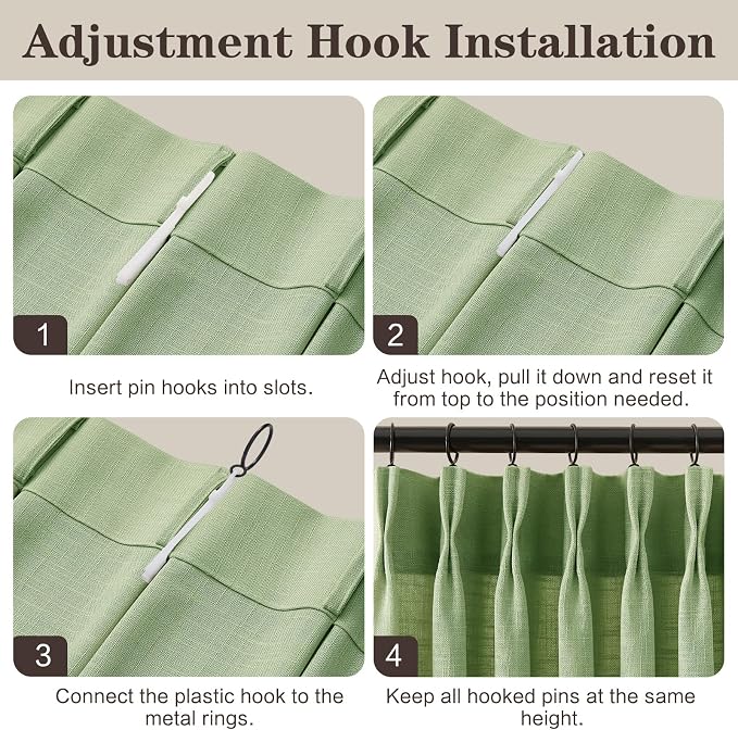 Sage Green Pinch Pleated Linen Curtains 84 Inches Long for Living Room, Light Filtering Pleat Drapes Textured Thick Memory Trained Semi-Sheer Boho Curtain with Hooks for Bedroom Farmhouse, 2 Panels