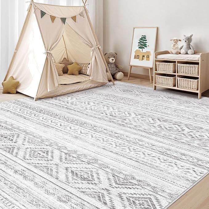 cotiled 5x7 Area Rug Living Room: Washable Boho Rugs with Non Slip Backing Large Soft Indoor Stain Resistant Carpet for Bedroom Farmhouse Dining Room Lightweight Home Decor Light Grey