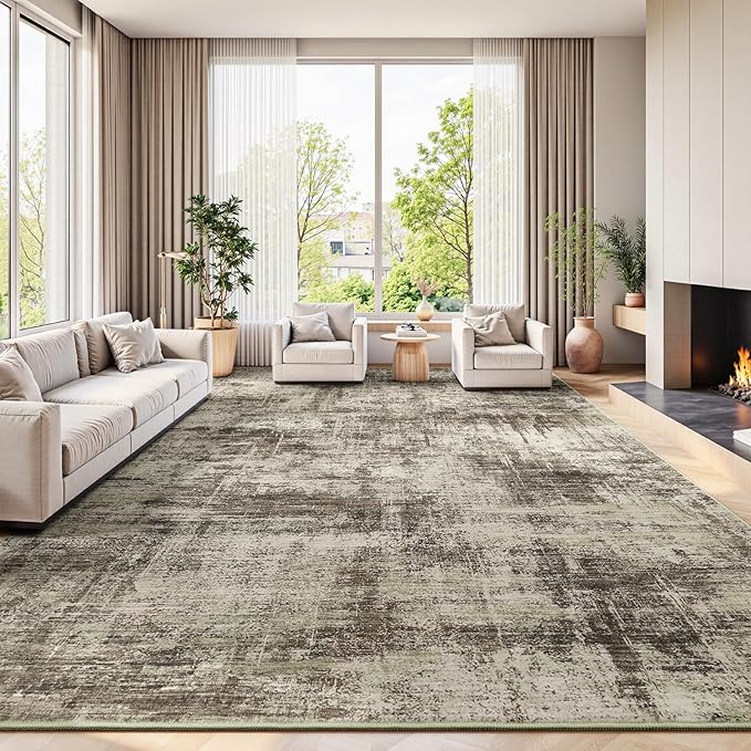 Lofus 9x12 Area Rug for Living Room, Brown Abstract Large Rugs with Non-Slip Backing, Neutral Modern Washable Carpet for Bedroom Dining Room Home Office Nursery Indoor