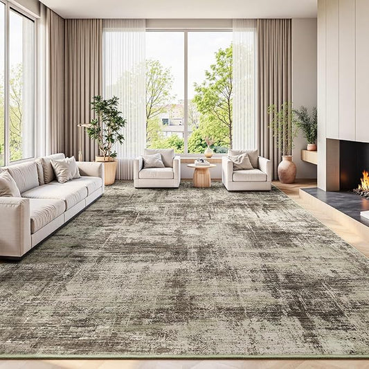 Lofus 9x12 Area Rug for Living Room, Brown Abstract Large Rugs with Non-Slip Backing, Neutral Modern Washable Carpet for Bedroom Dining Room Home Office Nursery Indoor