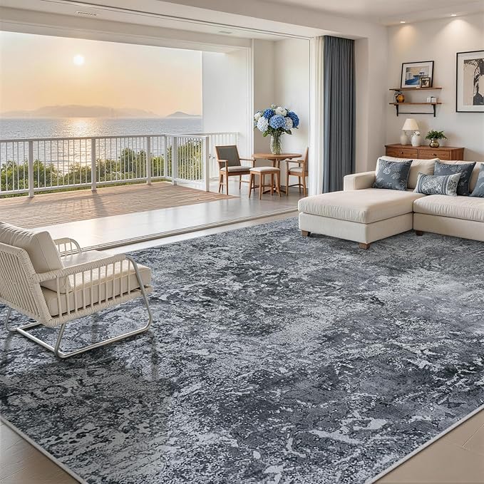 10x14 Area Rugs for Living Room Rug Washable: Abstract Large Rug Indoor Modern Carpet Non Slip for Dining Room Bedroom Nursery Home Office Black