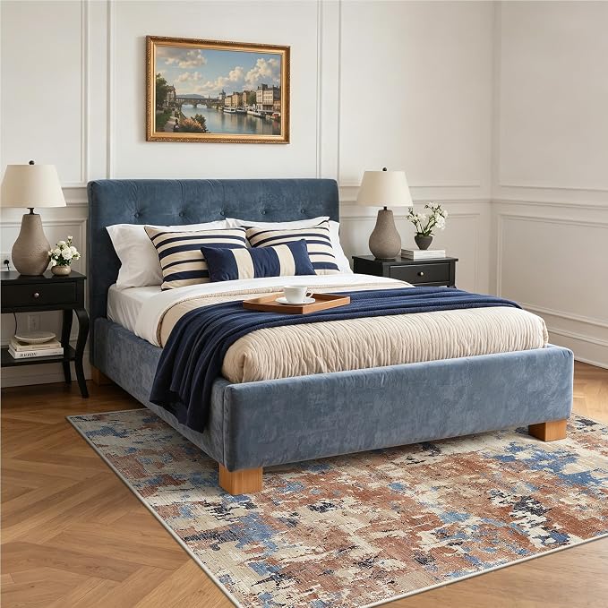 BEIMO Area Rugs 5x7 for Living Room Bedroom, Modern Abstract Machine Washable Rug, Large Soft Low Pile Floor Carpet with Non Slip Backing for Dining Room, Desert Blue Beige
