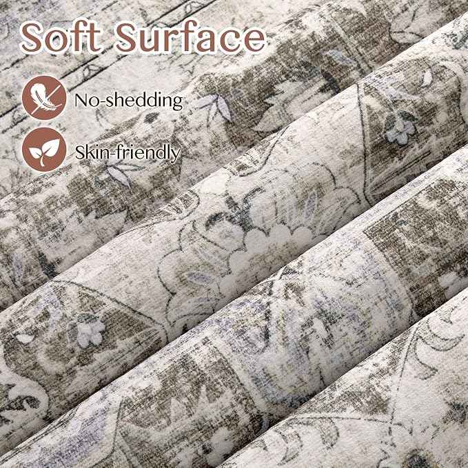 Tortania Area Rug Living Room Rugs - 5x7 Washable Boho Rug Vintage Oriental Distressed Farmhouse Large Thin Indoor Carpet for Living Room Bedroom Under Dining Table Home Office - Brown Blue