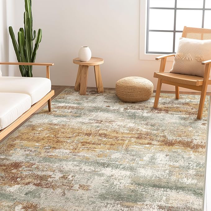 BEIMO Area Rugs 5x8 for Living Room Bedroom, Modern Abstract Machine Washable Rug, Large Soft Low Pile Floor Carpet with Non Slip Backing for Dining Room, Orange Green