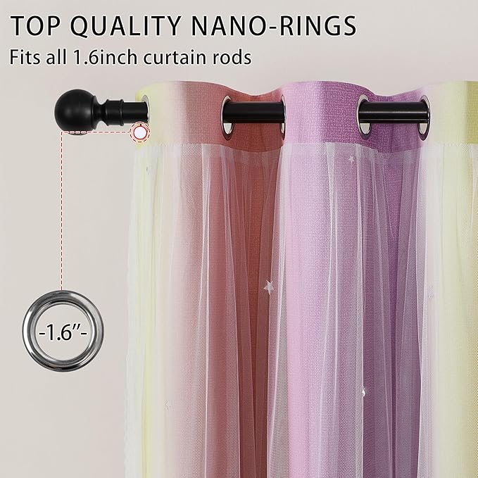 XiDi Girls Curtains for Bedroom 63 Inch Length 2 Panels Pink Yellow Purple Rainbow Blackout Curtains for Little Girl Kids Room Decor Living Room, Princess Unicorn Wall Decals Grommet Drapes 52x63