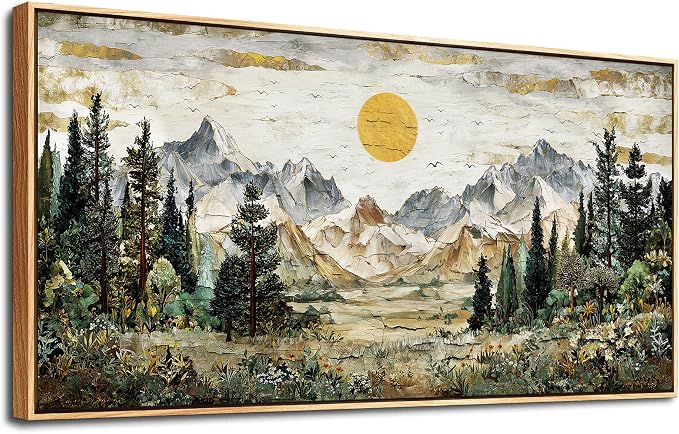 XIGUANGART Large Framed Canvas Print Wall Art,Wall Decor for Living Room,Mountain Pictures,Forest Wall Art,Modern Rustic Farmhouse Landscape Paintings for Bedroom Office Home Decoration, 20x40 IN