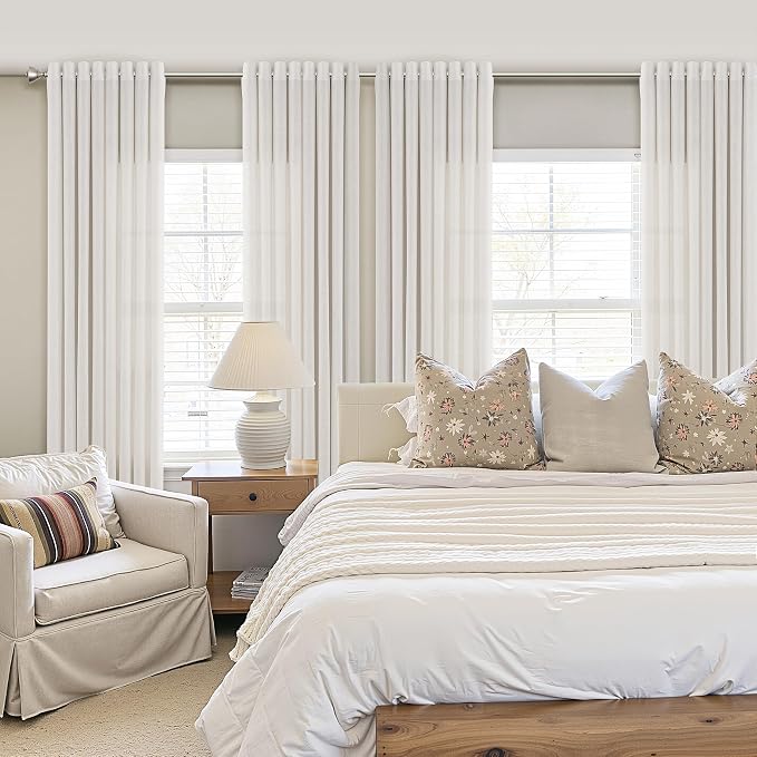 Nanspring Ivory White Linen Curtains 102 Inches Length for Living Room Extra Long 2 Panels Grommet Light Filtering Farmhouse Large Sheer Window Drapes Flax Burlap Soft Curtain for Sliding Glass Door
