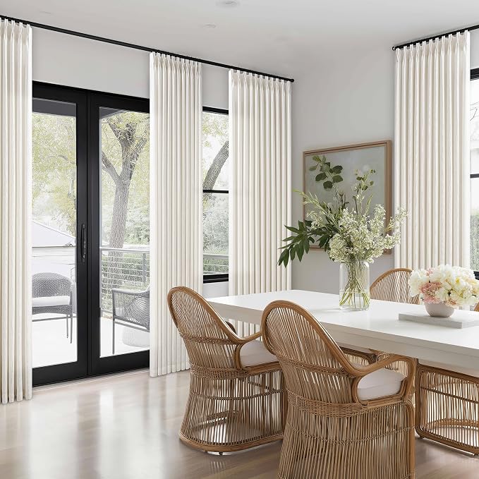 Cream Ivory 70 Inch Wide Curtains 92 Inches Long for Living Room Light Filtering Non See Through Farmhouse Pleated Curtain Hooks Rings for Patio Sliding Door Dining Room Large Window 1 Panel 70x92