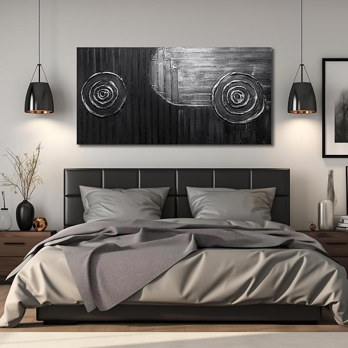 Modern Wall Pictures for Living Room Black and Silver Abstract Canvas Art Wall Decor for Dining Room Large Wall Canvas for Office Size 29 x 58 Inch