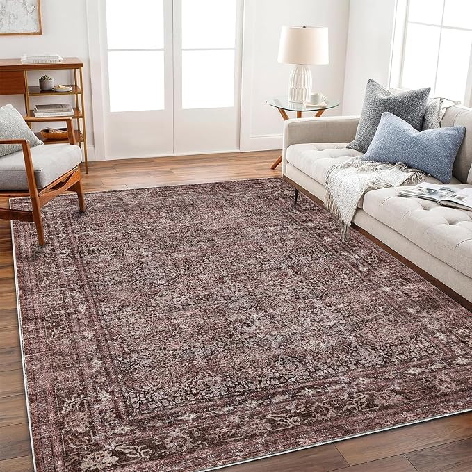 CHAMPLANT Area Rug 6'x9' Washable Vintage Traditional Floor Cover Thin Retro Kitchen Indoor Distressed Non Slip Carpet for Living Room Bedroom Dining Room