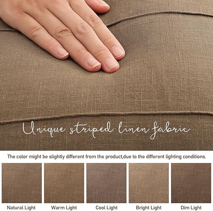 ZWJD Decorative Linen Throw Pillow Covers 26x26 Set of 2 Solid Handcrafted Striped Cushion Covers for Bed Soft Modern Farmhouse Neutral Pillowcase for Couch Bedroom Living Room Home Decor(Coco Brown)