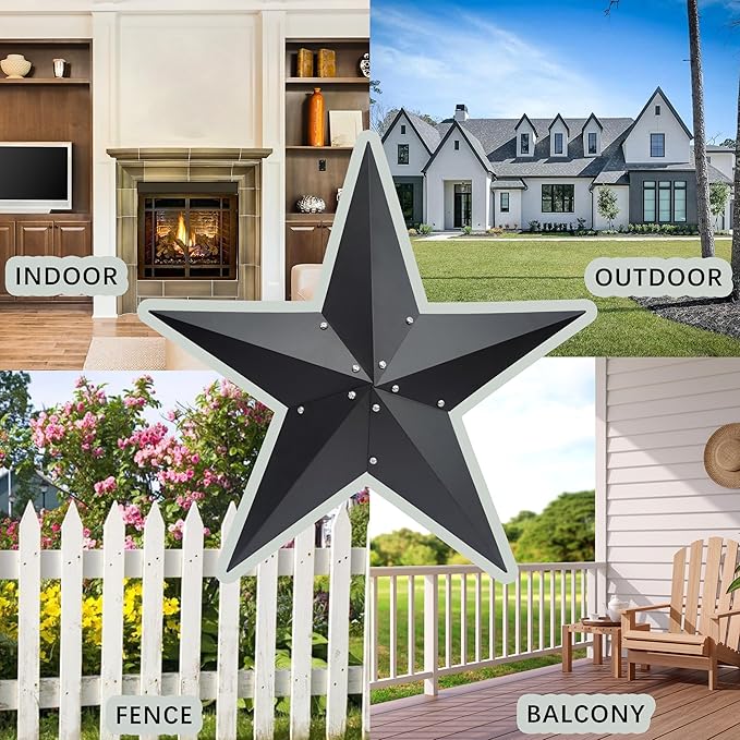 JoyEvy 36" Large Barn Star-Black Barn Star Outdoor Decoration-Metal Stars for Outside Texas Stars Art Rustic Vintage Western Country Home Farmhouse Primitive House Decor- Primitive Wall Décor