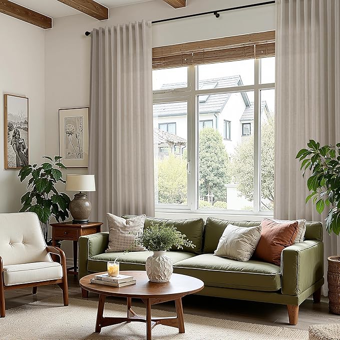 Cobblestone Linen 112 Inch Curtains for Living Room Light Filtering Semi Sheer Curtain Back Tab Modern Farmhouse Decor Elegant Drapes Floor to Ceiling High Window for Bedroom 52x112, 2 Panels