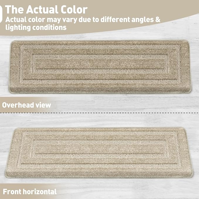 PURE ERA Bullnose Carpet Stair Treads Set Tape Free Non-Slip Indoor Stair Protectors Pet Friendly Rugs 9.5" x 30"(14 Pieces,Cream Gray Rectangular)