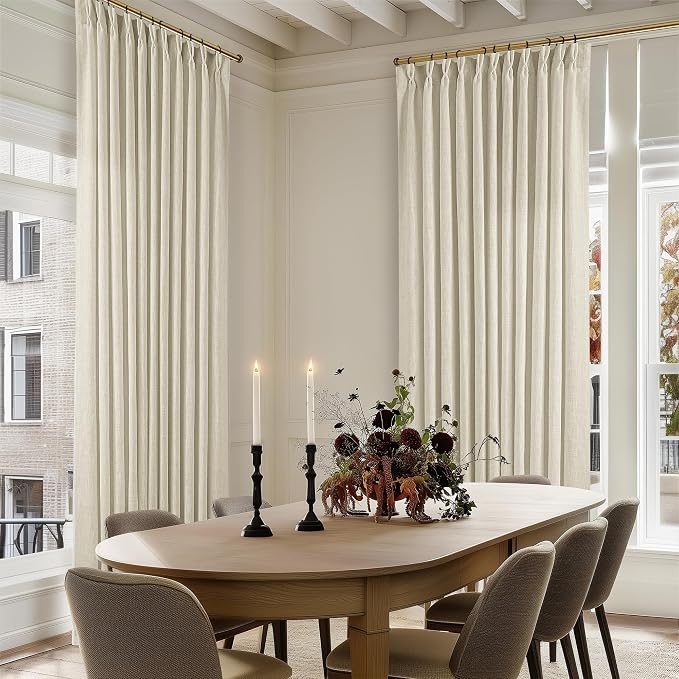 Pinch Pleated Extra Wide Curtain Panels 102 Inches Long 70 Wide Linen Curtain for Patio Sliding Glass Door Beige Hooks Rings Semi Sheer Privacy 102 Inch Length for Living Room 70x102 1 Panel