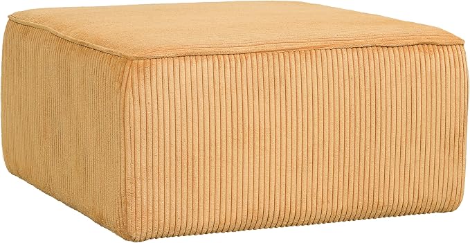 Christopher Knight Home Kyle Corduroy Woven Upholstery Square Ottoman, Living Room Sofa Ottoman with Wood Frame, Comfy Seating Experience with Dense Foam Padding, Non-Marking Foot Caps, Yellow