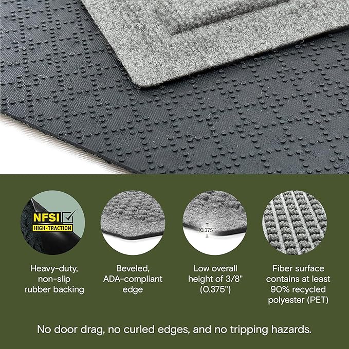 WaterHog Squares Front Door Mat Indoor Outdoor Entrance, Absorbent All-Weather Doormat with Non-Slip Rubber Backing, Dirt & Moisture Trapper, Low Profile, Easy Clean, Made in USA 23"x35.5" Medium Grey