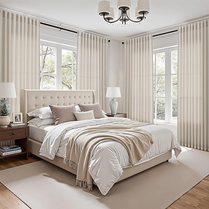 Nanspring Warm Beige Linen Curtains 72 Inch Length for Living Room Semi Sheer Light Filtering Door Drapes 2 Panels Set for Kids Bedroom Light Filtering Back Tab Rod Pocket Modern Farmhouse Decor 52x72
