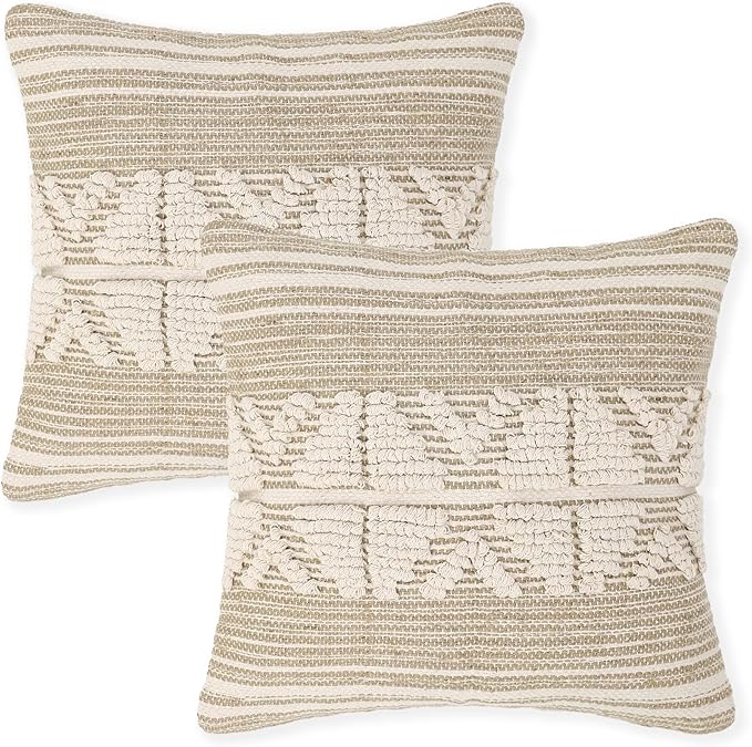 REDEARTH · Handmade Boho Throw Pillow Covers - Bohemian Chic Farmhouse Style - Accent Woven Indoor and Outdoor Pillow Cushion Cases for Couch - Bed - Chair - Sofa - Benches – Set of 2-18"x18" -