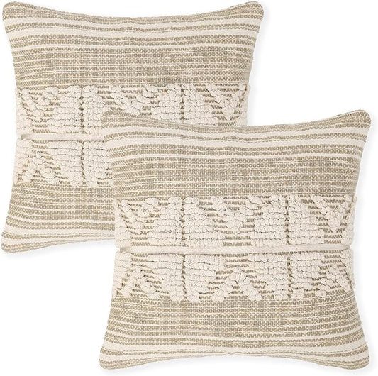 REDEARTH · Handmade Boho Throw Pillow Covers - Bohemian Chic Farmhouse Style - Accent Woven Indoor and Outdoor Pillow Cushion Cases for Couch - Bed - Chair - Sofa - Benches – Set of 2-18"x18" -
